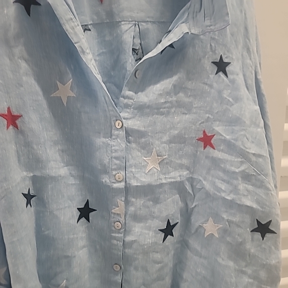 John Mark Star Embroidered Wire Collar Long Roll-Tab Sleeve Button-FrontvShirt - Picture 3 of 11